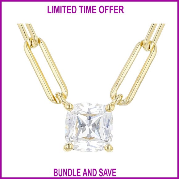 Sterling Silver Paperclip Chain Necklace with CZ Pendant 18